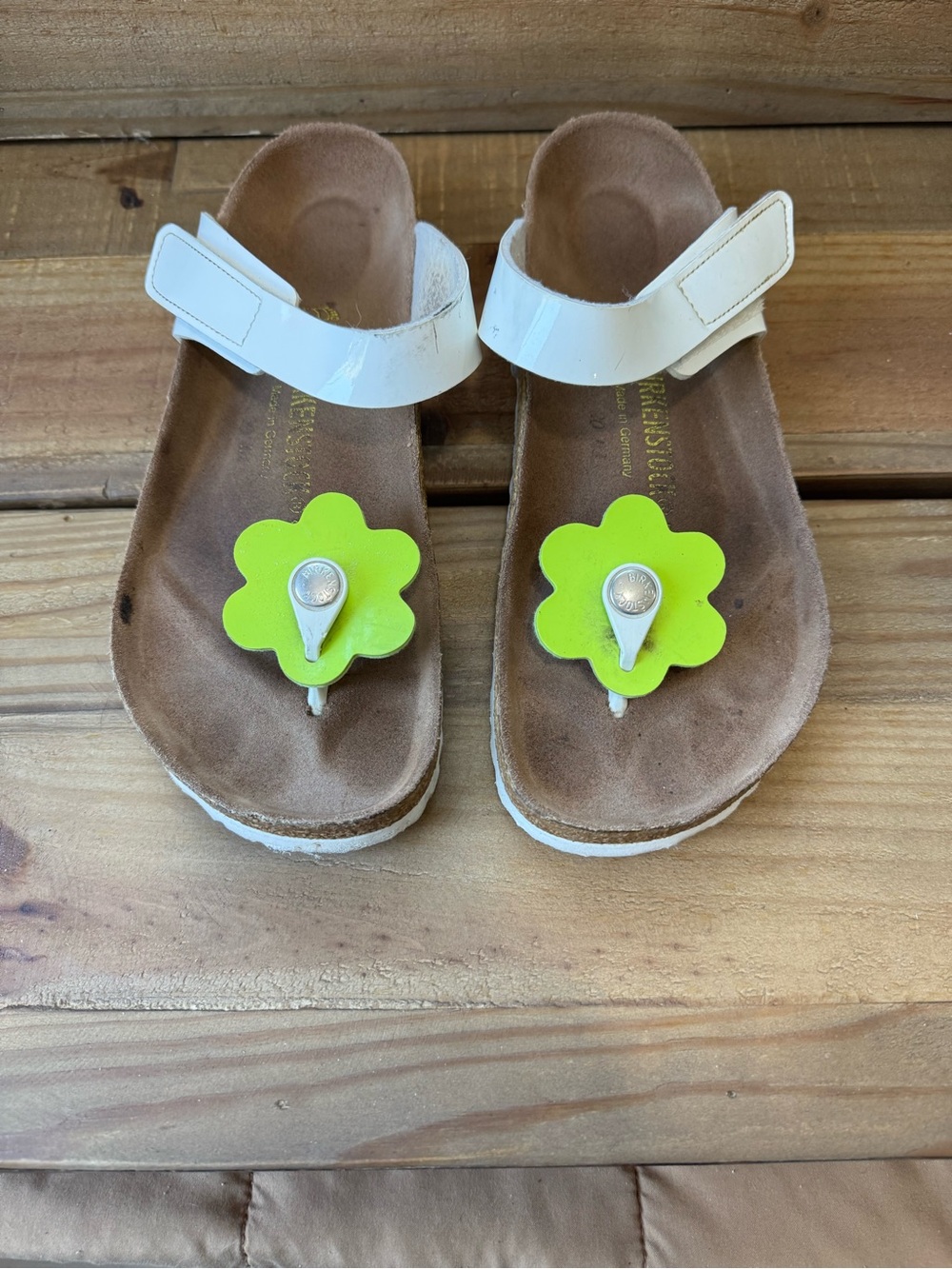 White  Birkenstock Sandal with Lime Flower Toe - Comfortable Everyday Wear